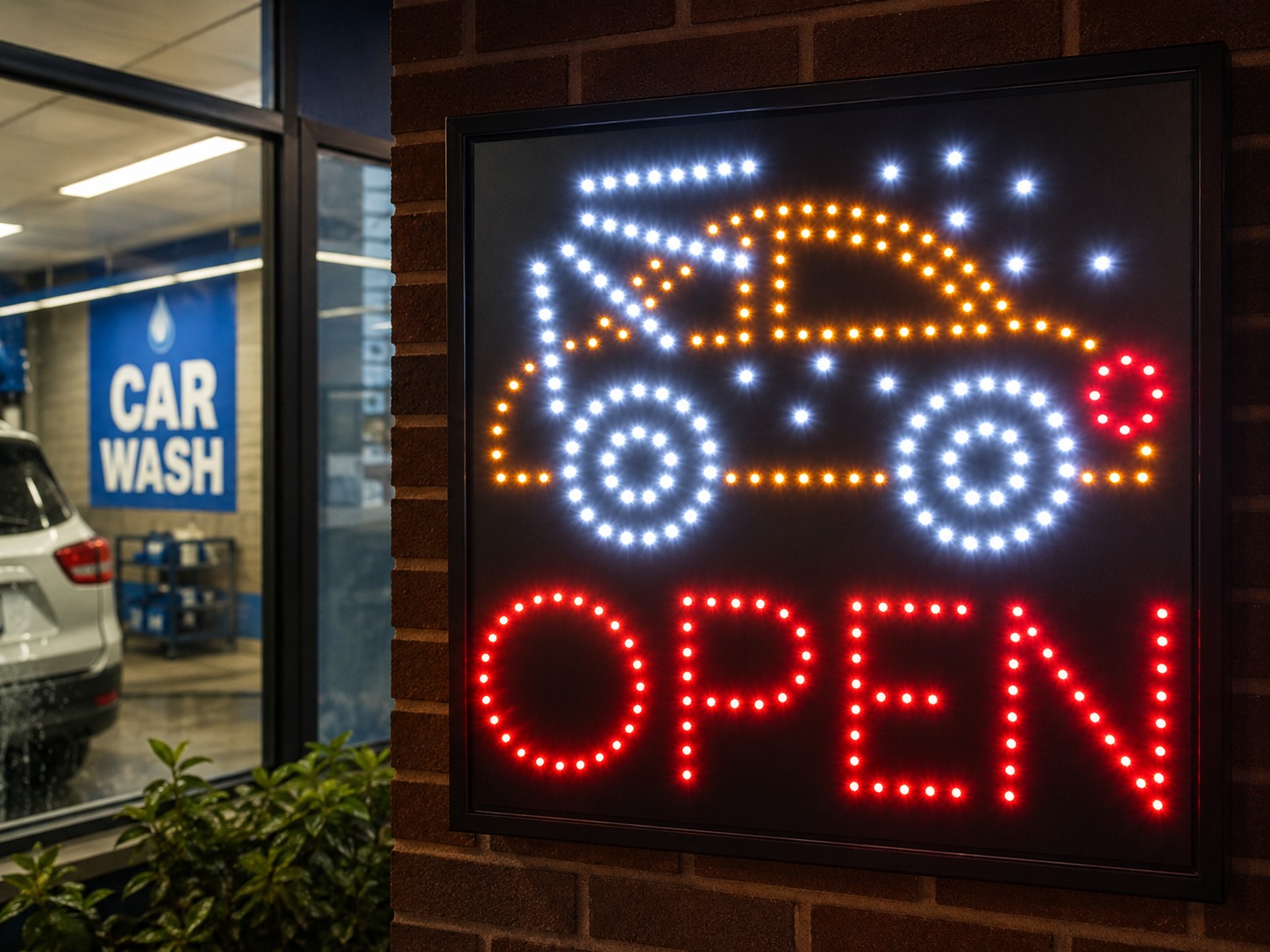 QUALITY FLASHING CAR WASH LED new window shop signs